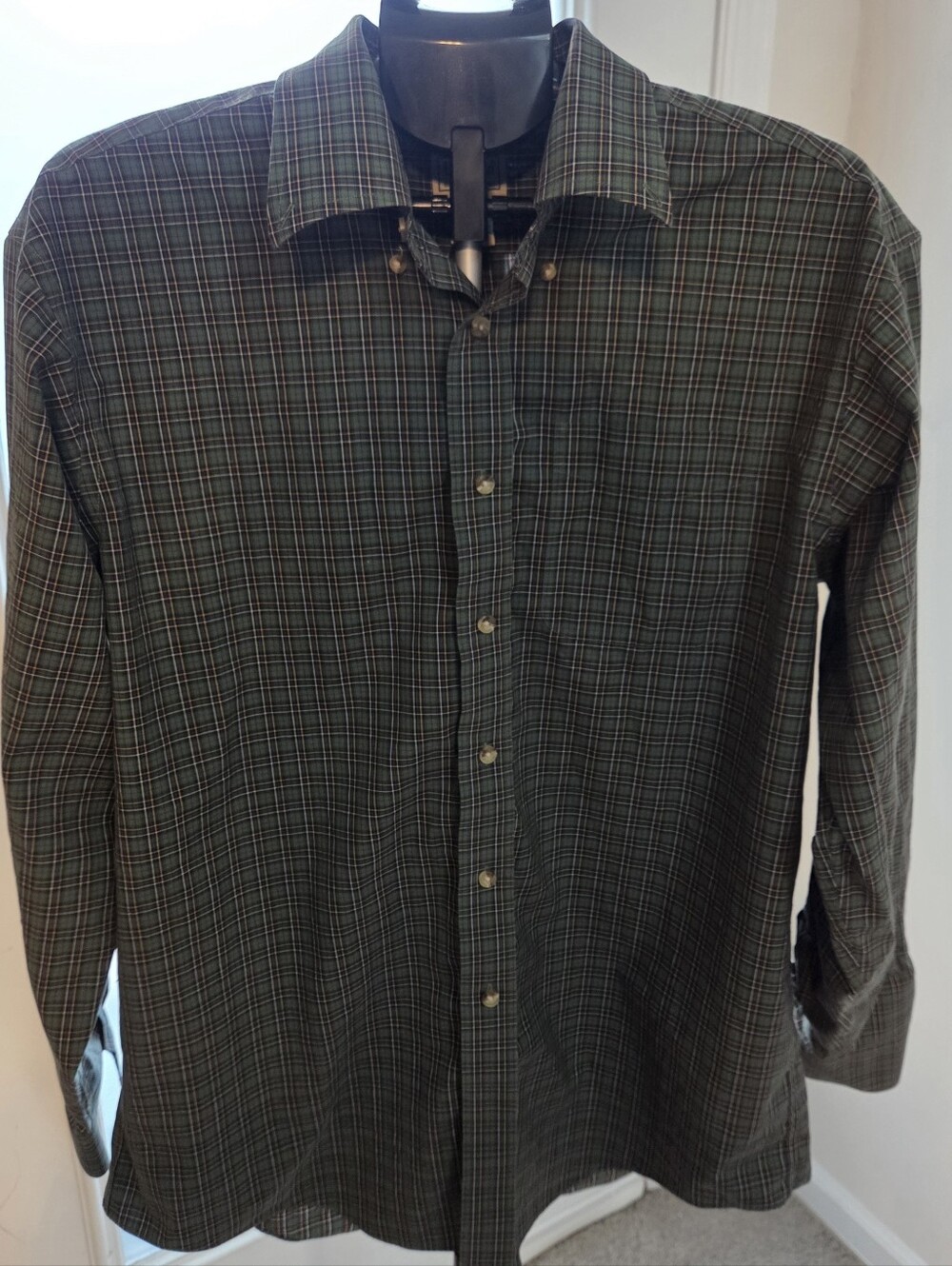 L.L. Bean Men’s Wrinkle Resistant Plaid Button Down Shirt Green Multi Large Regu